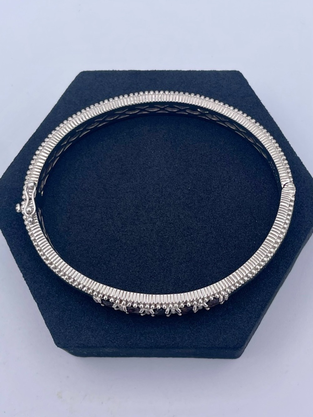 Judith Ripka Sterling Silver 925 Smoky Quartz Hinged Oval Bangle Bracelet 31.9g - Picture 2 of 10